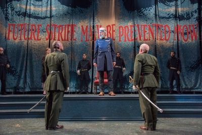 Duke of Cornwall (Maurice Emmanuel), King Lear (Will Lyman) and Duke of Albany (Mark  Photo