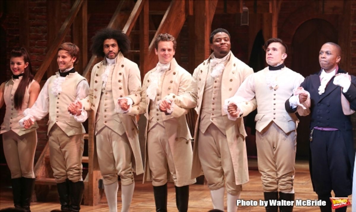 Thayne Jasperson, Daveed Diggs, Jonathan Groff, Okieriete Onaodowan, John Rua and Leslie Odom Jr. at 