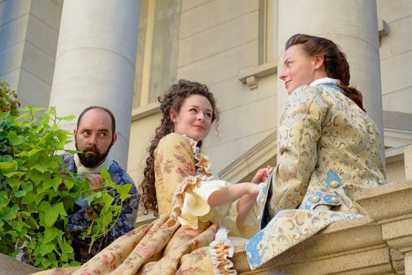 Chad Gowen Spear (Bernard), Amber Marie Flores (Constance), and Marianne Galloway (Ju Photo