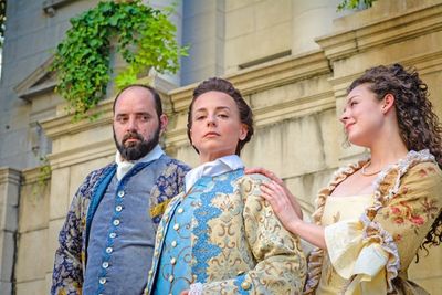 Chad Gowen Spear (Bernard), Amber Marie Flores (Constance), and Marianne Galloway (Ju Photo