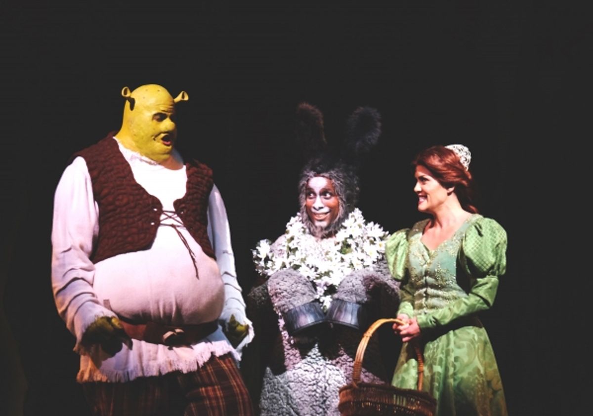 T.J. Dawson as Shrek, Cornelius Jones, Jr. as Donkey and Michelle London as Princess Fiona at 