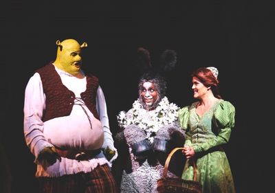 T.J. Dawson as Shrek, Cornelius Jones, Jr. as Donkey and Michelle London as Princess  Photo