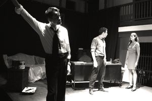 Javier E. Gomez as Gould, Eric-Dominique Perez as Fox and Emmanuelle Bordas as Karen @ BroadwayWorld Javier E. Gomez as Gould, Eric-Dominique Perez as Fox and Emmanuelle Bordas as Karen Photo