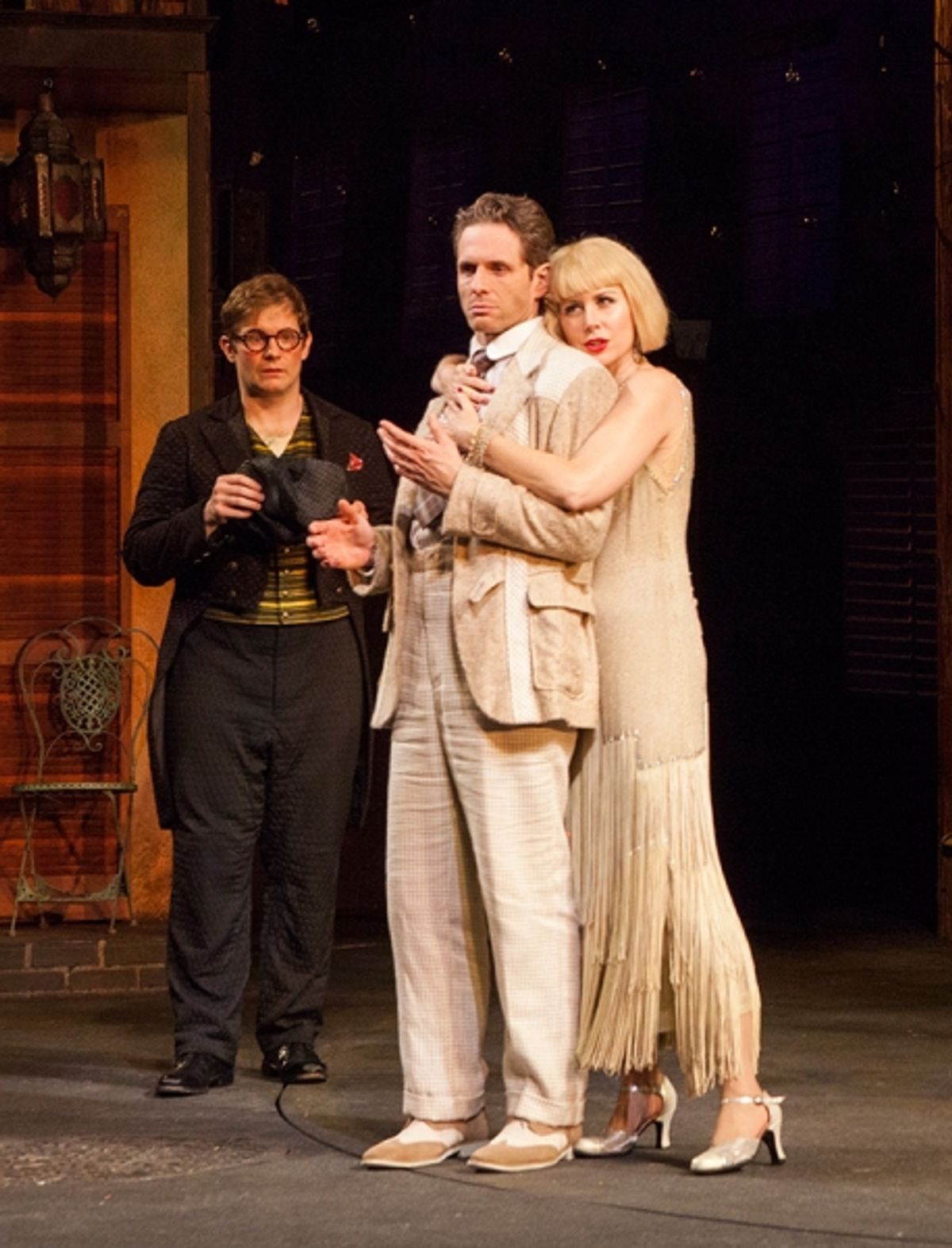 Rory O''Malley as Dromio of Ephesus/Dromio of Syracuse, Glenn Howerton as Antipholus of Ephesus/Antipholus of Syracuse, and Megan Dodds as Adriana  at 