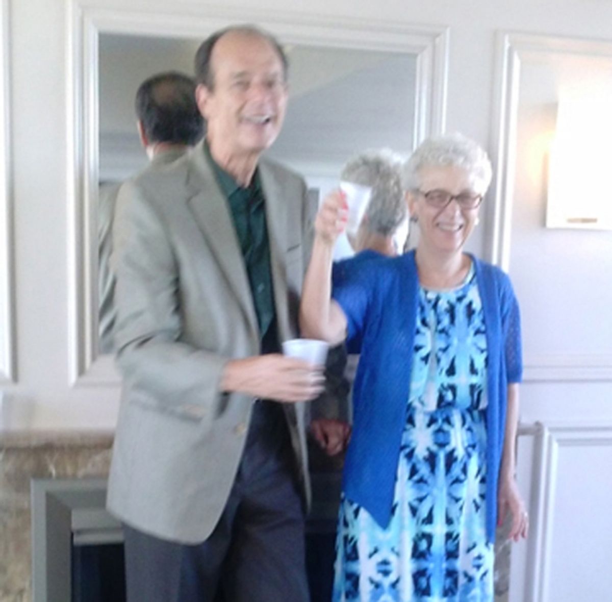 Sam Simon, playwright and player of THE ACTUAL DANCE, exuberantly celebrates the start of his 50th year of marriage to Susan.  at 