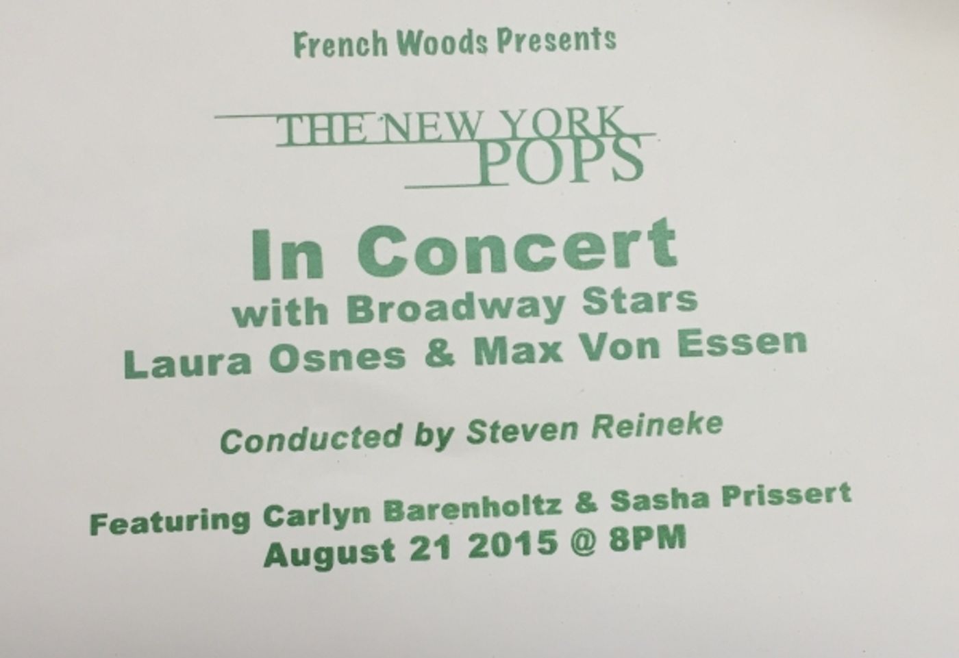 Photo Flash: Laura Osnes and Max von Essen Join New York Pops at French Woods Summer Camp  Image