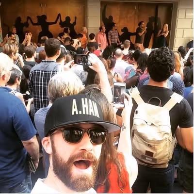 Matthew Morrison's just one of the crowd outside the Richard Rodgers Theatre Photo