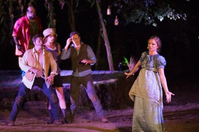 Korie Lee Blossey as Oberon, Hubbard Farr as Lysander, Lily Davis as Helena, Ken Arpi Photo