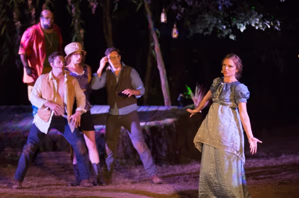 Korie Lee Blossey as Oberon, Hubbard Farr as Lysander, Lily Davis as Helena, Ken Arpi Photo