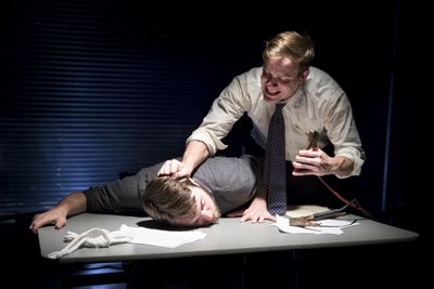 Jeff Ronan as Katurian, Hubbard Farr as Tupolski Photo