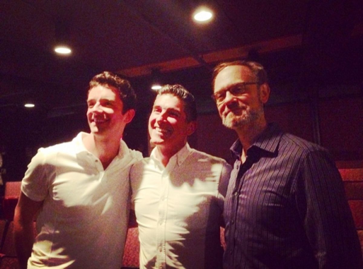 Michael Urie and David Hyde Pierce with James Lecesne at 
