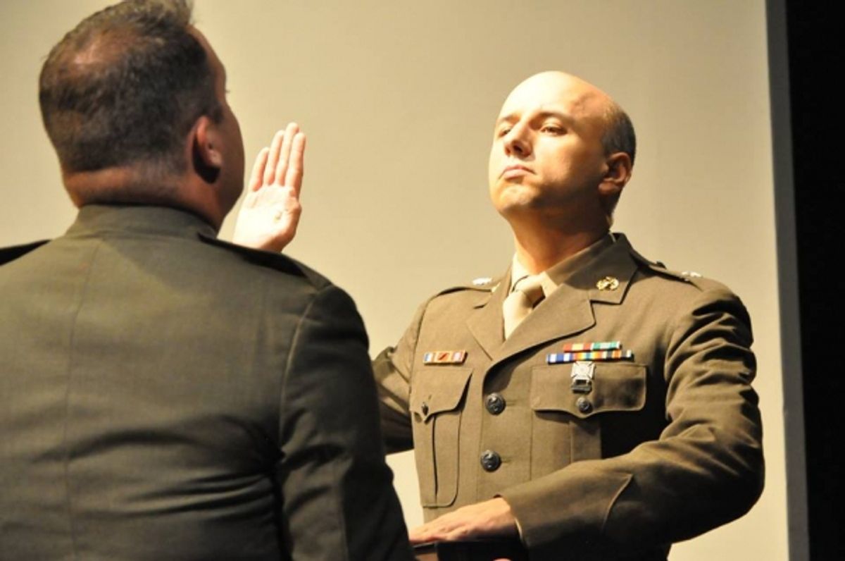 TOM PHIEL (Ross) and JAMES A. GILLETTI (Jessep) from the Lakewood Playhouse Production of ''A FEW GOOD MEN'' at 