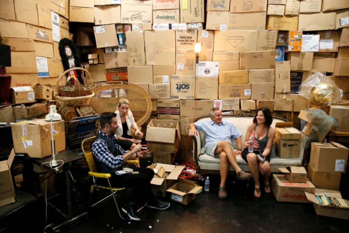 Audience members on stage prior to the opening night performance of THE OBJECT LESSON. at 