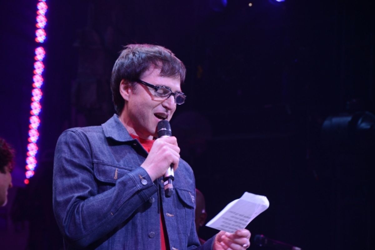 Stephen Trask reading a note from John Cameron Mitchell at 