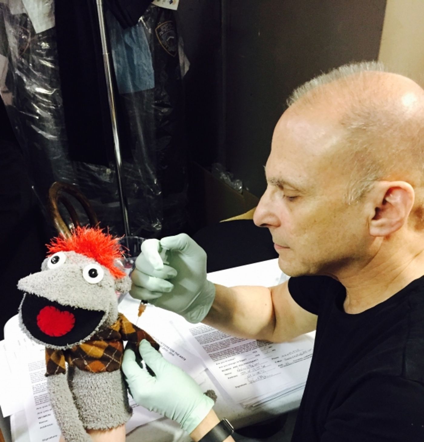 Photo Flash: Broadway Stays Healthy! HAND TO GOD's Tyrone Gets His Flu Shot Photo Flash: Broadway Stays Healthy! HAND TO GOD's Tyrone Gets His Flu Shot Image