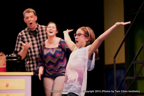 Brent Teclaw, Brittany Parker and Ellie Turk in Junie B. Jones the Musical at Stages  Photo