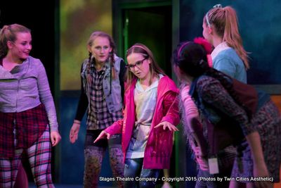 Ellie Turk as Junie B. Jones with Riley Means, Boo Halverson, and others in Junie B.  Photo