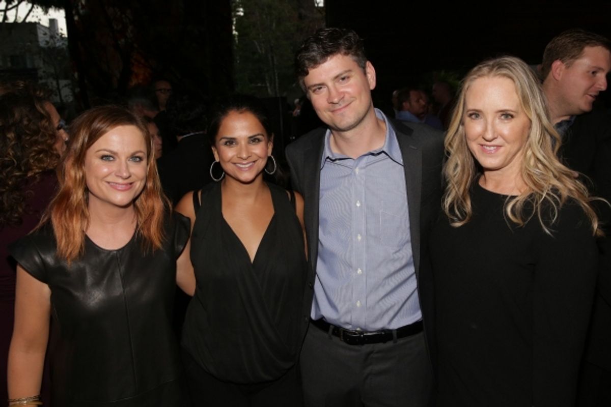 NBCUNIVERSAL EVENTS -- NBCUniversal Pre-Emmy Party at BOA Steakhouse -- Pictured: (l-r) Amy Poehler, ''Parks and Recreation''; Bela Bajaria, President, Universal Television; Michael Schur, Executive Producer, ''Parks and Recreation'' and ''Brooklyn Nine-N at 