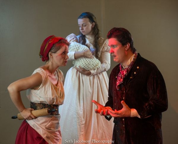 Maggie Papa as Johanna, Jason Shealy as Sweeney Todd, Eden Casteel as Mrs. Lovett Photo