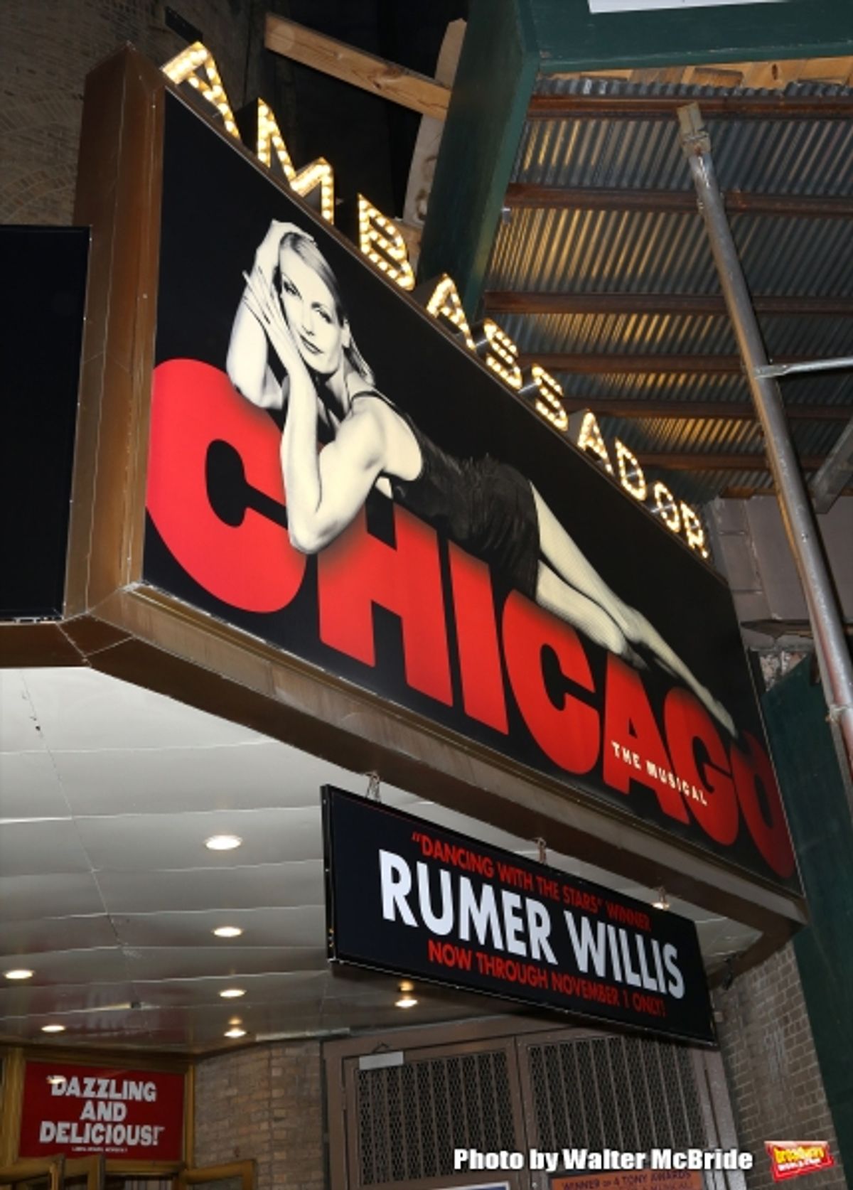Theatre Marquee for Rumer Willis making her Broadway debut as Roxie Hart in ''Chicago'' at the Ambassador Theatre on September 21, 2015 in New York City. at 
