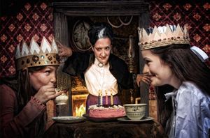 Brenna McConnell as Becky, Christy Baggett as Miss Minchin and Emerson Steele as Sara Photo