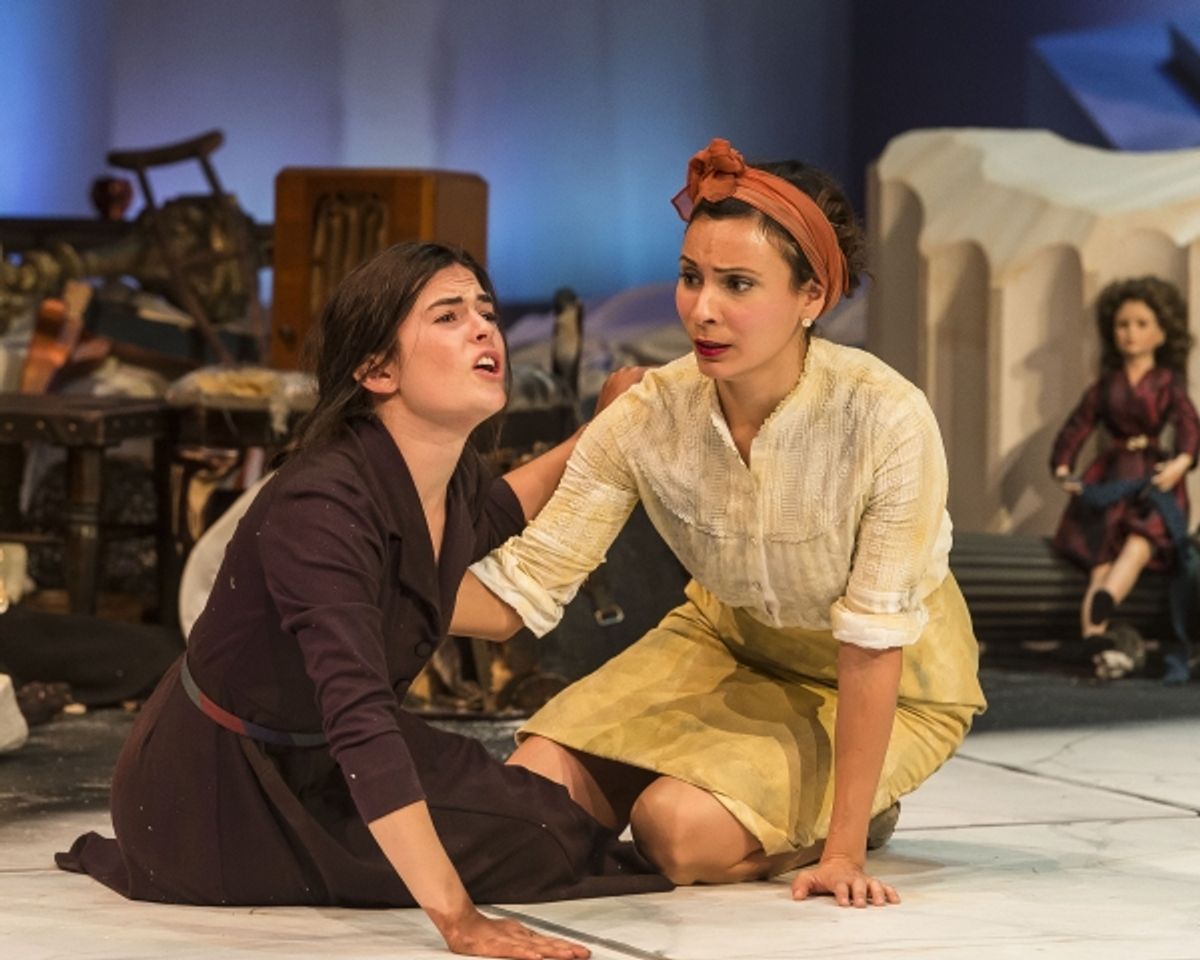 Emily James (Antigone) and Kyla Garcia (Ismene) at 