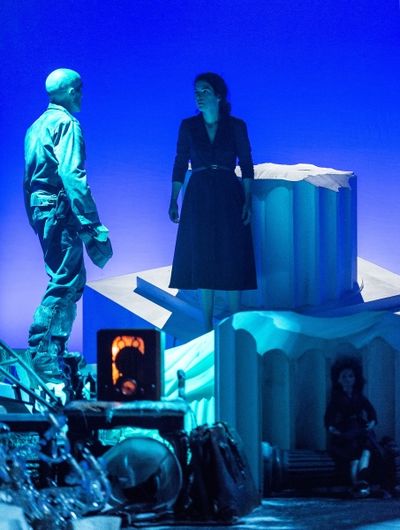 Stephen Weingartner (Guard) and Emily James (Antigone) Photo