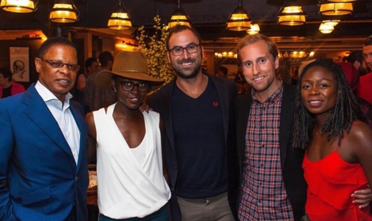 Stephen Byrd, Lupita Nyongâ€o, TodayTix co-founders Merritt Baer and Brian Fenty, and Zainab Jah at 