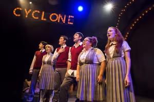The six members of the doomed Saint Cassian chamber choir: Ricky Potts (Jackson Evans), Jane Doe (Emily Rohm), Noel Gruber (Kholby Wardell), Mischa Bachinski (Russell Mernagh), Constance Blackwood (Lillian Castillo) and Ocean O''Connell Rosenberg (Tiffany @ BroadwayWorld The six members of the doomed Saint Cassian chamber choir: Ricky Potts (Jackson Evans Photo