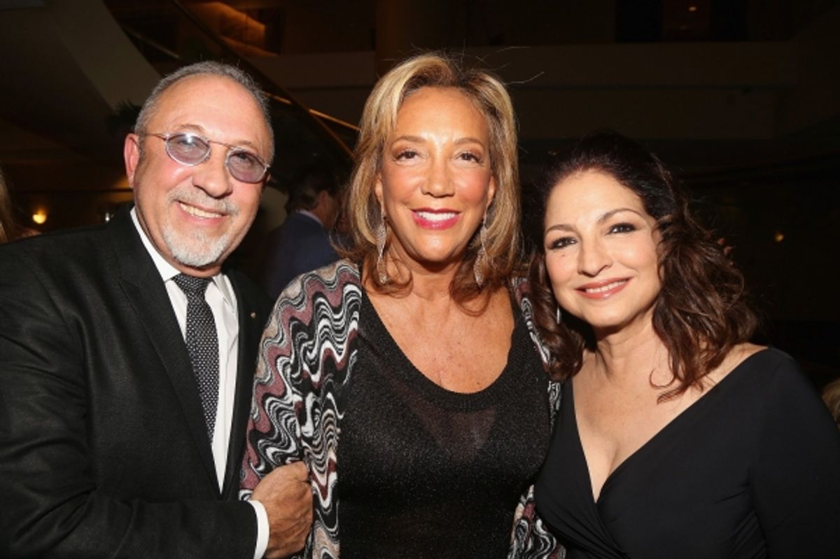 Emilio Estefan, Denise Rich, and Gloria Estefan attend a special performance of ON YOUR FEET!, benefiting Gabrielle''s Angel Foundation for Cancer Research. at 