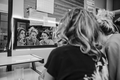Lori Alan, Laura Bell Bundy and Mary Birdsong ''prepare'' for the show. Photo