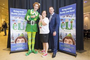Buddy The Elf, Jeanette Perkins, Snow Globe Challenge winner and John Foxx, WPLJ Photo