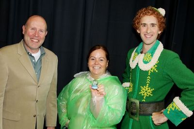 Sam Scalamoni ( of ELF), Jeannette Perkins (winner) and Buddy (The Elf). Photo by Mar Photo
