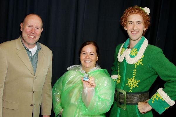 Sam Scalamoni ( of ELF), Jeannette Perkins (winner) and Buddy (The Elf). Photo by Mar Photo