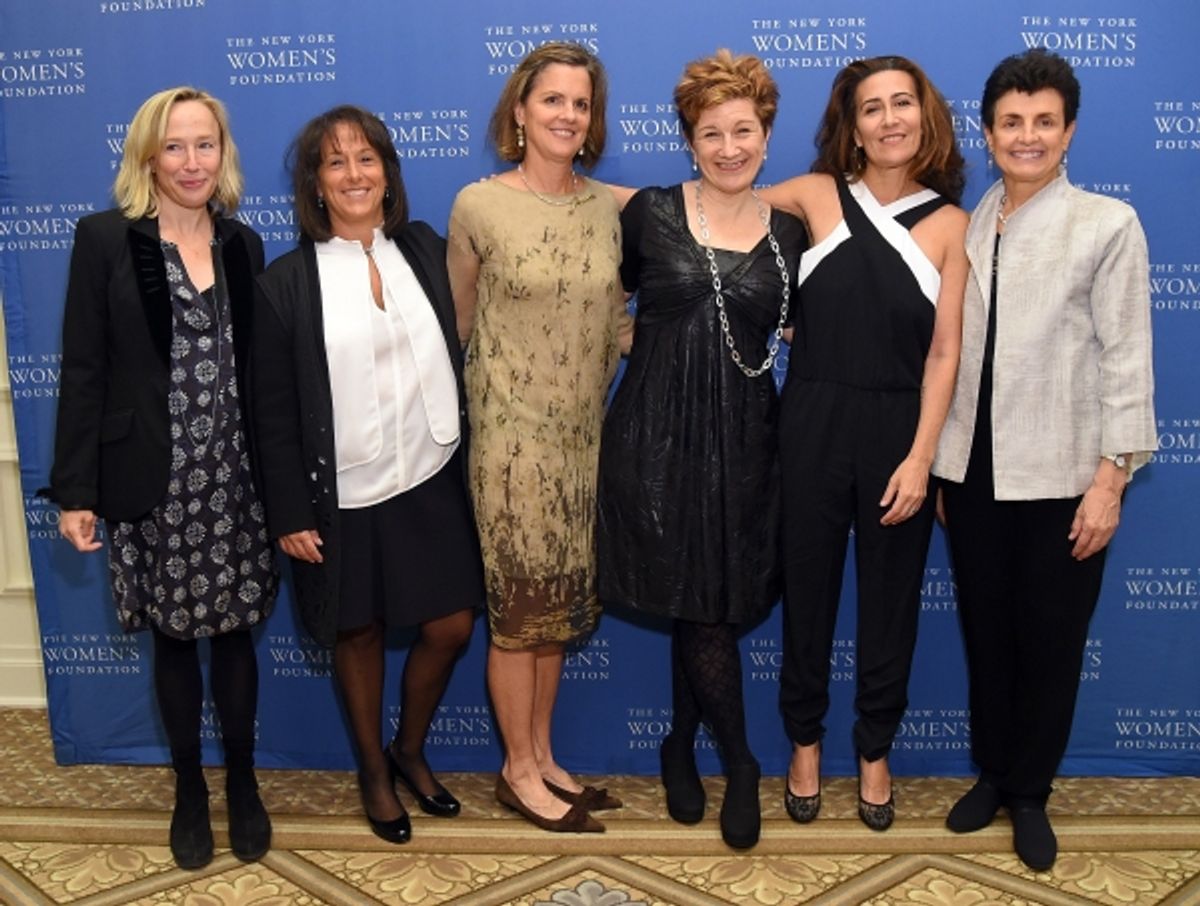 Hyatt Bass, Tracey Schusterman, Anne Delaney, Lisa Kron and Jeanine Tesori at 