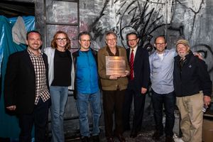 Michael Rego, Jennifer Laura Thompson(Hope Cladwell in the original production of Urinetown), Greg Kotis (co-lyricist and book writer), John Cullum, Mark Hollman (co-lyricist and composer), Matthew Rego and James Jennings, Artistic of The America @ BroadwayWorld Michael Rego, Jennifer Laura Thompson(Hope Cladwell in the original production of Uri Photo