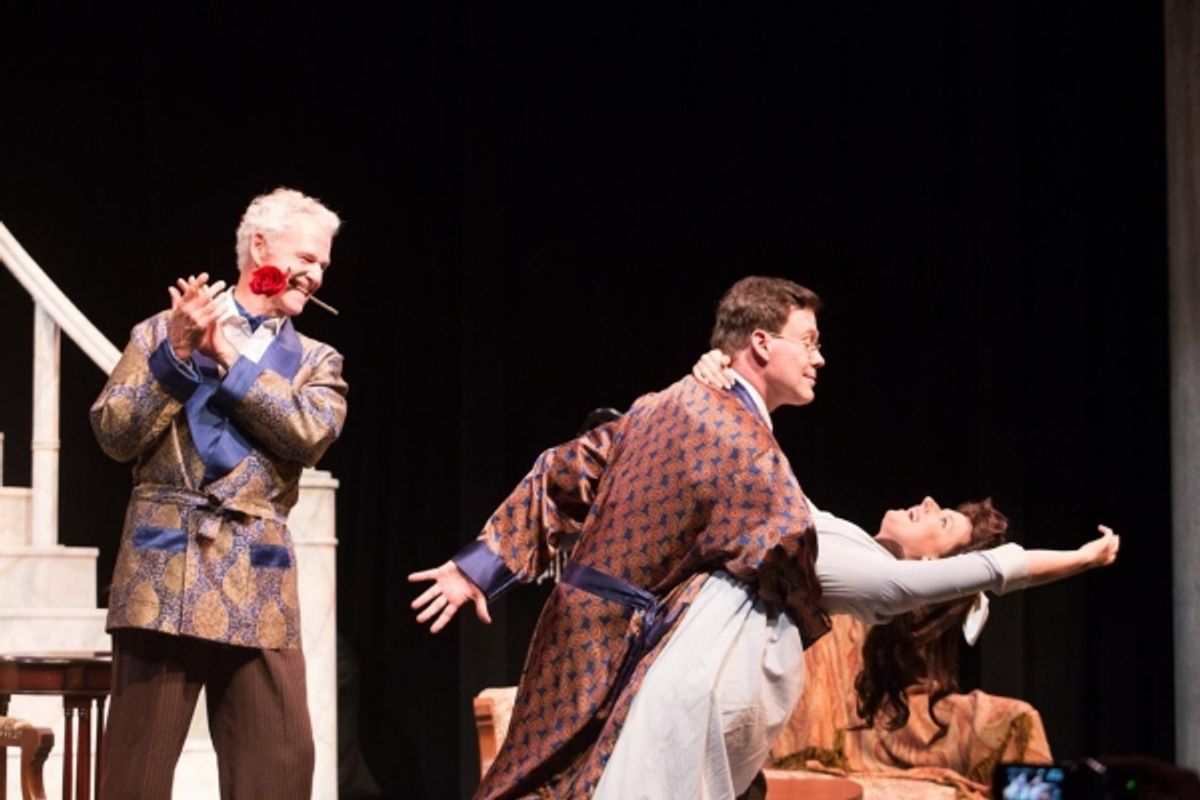 Rudolph Willrich (Colonel Pickering), Joseph Fuqua (Henry Higgins) and Kimberly Hessler (Eliza Doolittle) at 