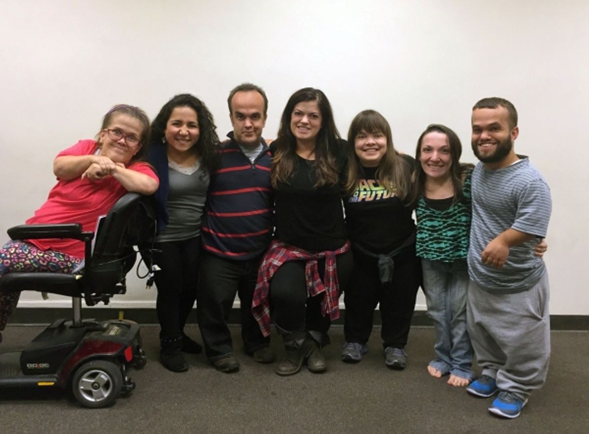 The cast of THE LILLIPUT TROUPE: Laura Presley-Reynolds, Sofiya Cheyenne, Aaron Beelner, Hollis Andrews, Lauren Mayeux, Sarah Folkins, and Caleb Tourres. at 