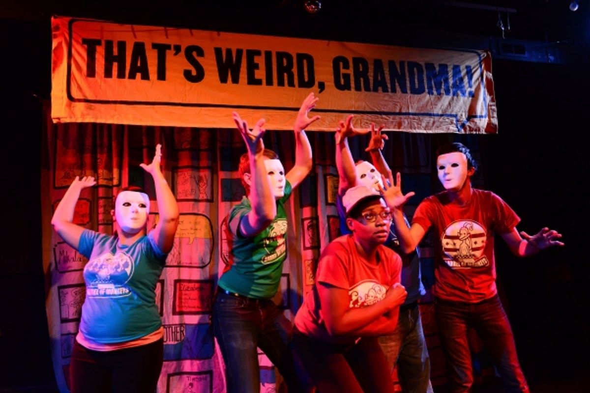 Barrel of MonkeysÂ company membersÂ Elizabeth Levy, Spencer Meeks,Â Eunice Woods,Â Linsey FallsÂ andÂ Nick HartÂ perform ''The Day it was Halloween'' inÂ THAT''S WEIRD, GRANDMA: Stories That Go Bump in the NightÂ  at 