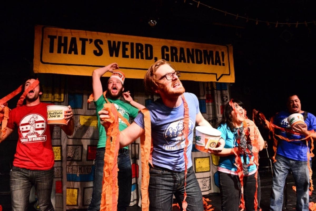 Barrel of Monkeys company members Nick Hart, Spencer Meeks, Rawson Vint, Elizabeth Levy and Linsey Falls perform ''Buffalo Joe''s Argument'' at 