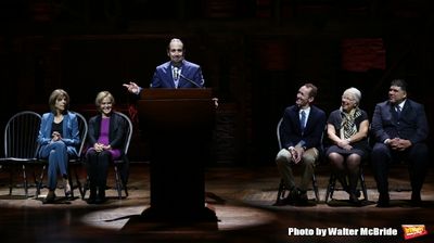  Lin-Manuel Miranda with Executive  of Gilder Lehrman Lesley Herrmann, producer Jeffr Photo