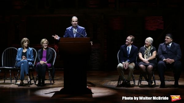  Lin-Manuel Miranda with Executive  of Gilder Lehrman Lesley Herrmann, producer Jeffr Photo