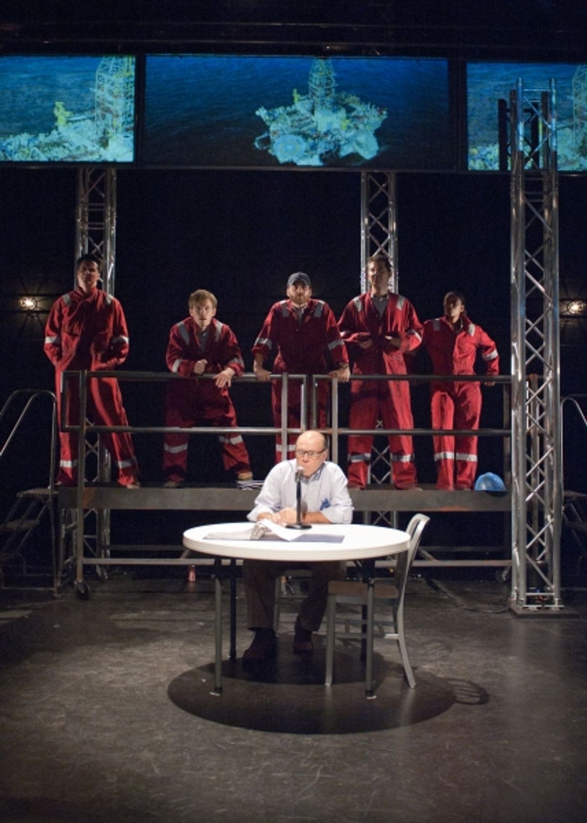 Ensemble members (background from left) Tim Decker, Christopher Sheard, Chris Rickett, David Prete, Caren Blackmore and (foreground) Craig Spidle at 