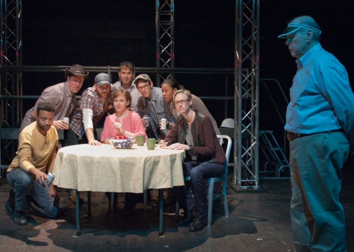 Ensemble members (from left) Justin James Farley, Tim Decker, Chris Rickett, Justine C. Turner, David Prete, Christopher Sheard, Caren Blackmore, Kelli Simpkins and Craig Spidle at 