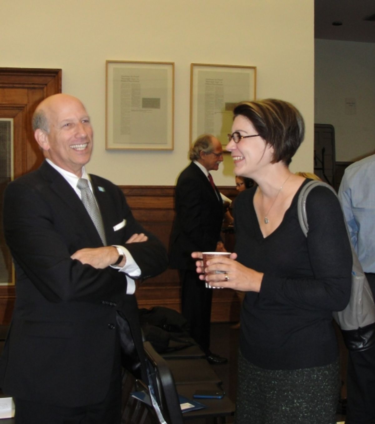 American Writers Museum Treasurer Jay Hammer with the Executive  of the Hemmingway Foundation in Oak Park, Allison Sansone at 