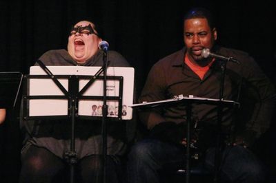 Keala Settle clearly finds Bernard Dotsonâ€s revelation surprisingly funny. Photo