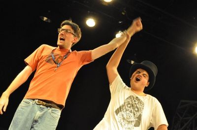 BEN STAHL (Antipholus) and ISSAC GUTIERREZ (Street Vendor / Performer) Photo