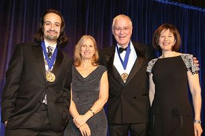 Lin-Manuel Miranda, Louise Mirrer, Ron Chernow, Pam Schafler Photo