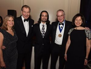 Louise Mirrer, Charlie Rose, Lin-Manuel Miranda, Ron Chernow, and Pam Schafler Photo