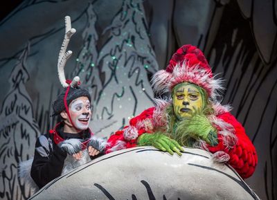 Blake Segal appears as Young Max and J. Bernard Calloway as The Grinch Photo